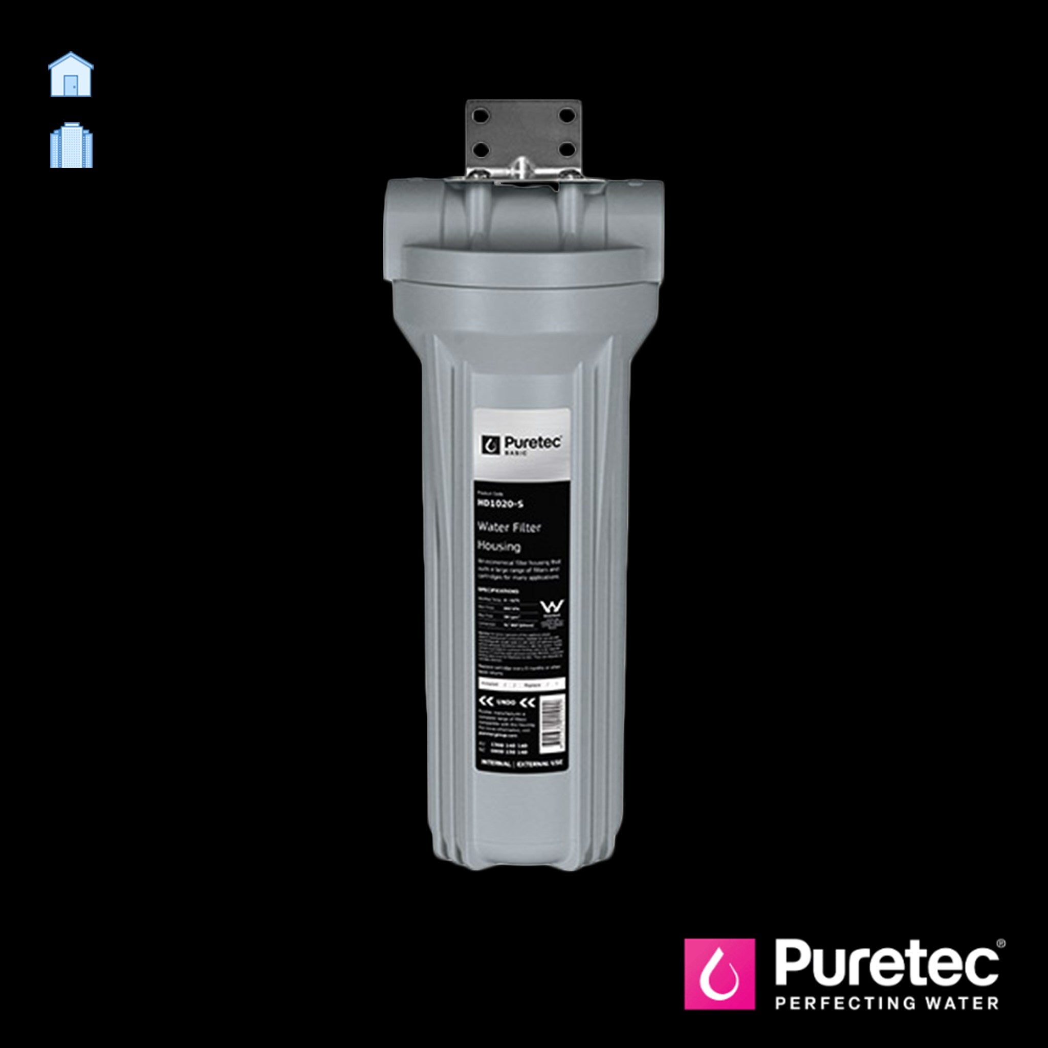 Puretec HD1020-K 10 Inch Heavy Duty Filter Housing Kit 3/4 Ports - Active Water Solutions