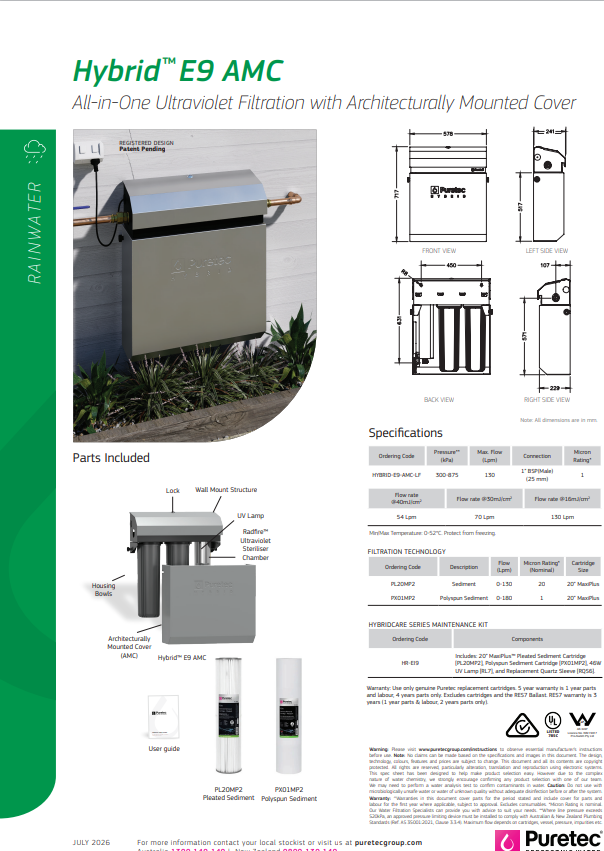 HYBRID-E9AMC | Dual stage rainwater filter & UV system