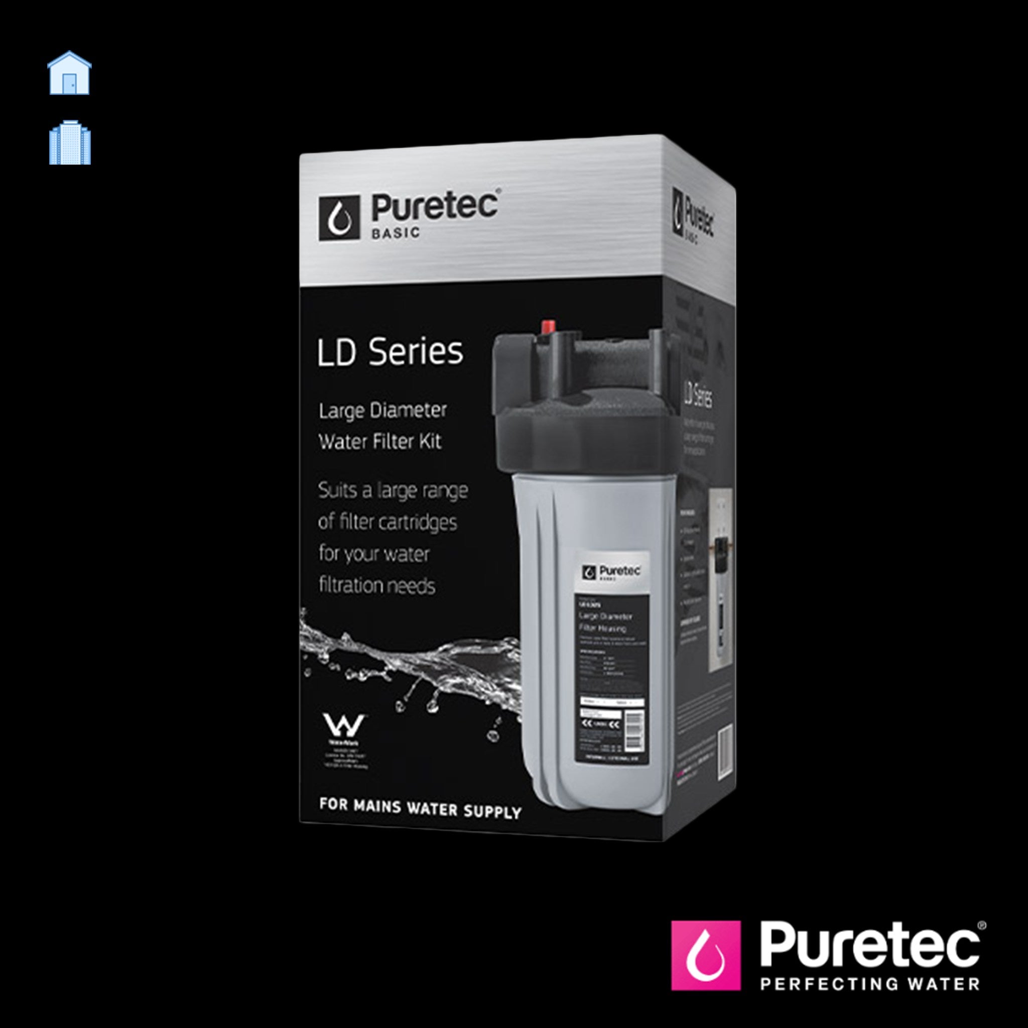 Puretec LD1025K 10 Inch Large Diameter Housing Kit 1" Ports - Active Water Solutions