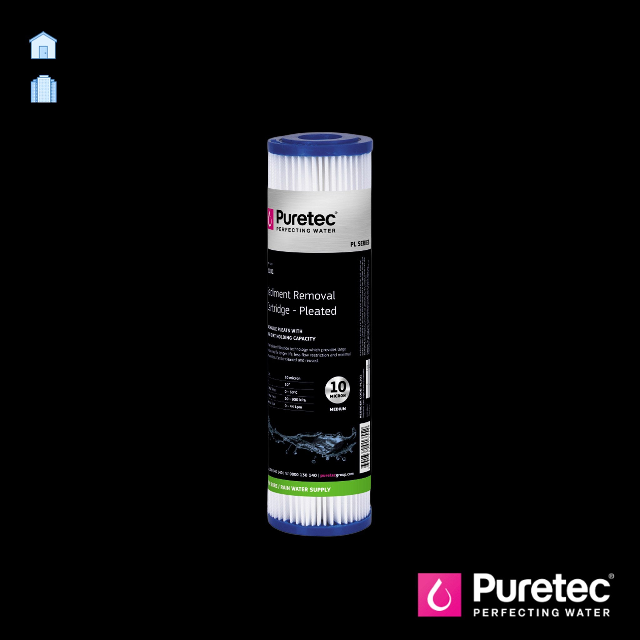 Puretec PL Series 10 Inch Pleated Sediment Cartridge - Active Water Solutions