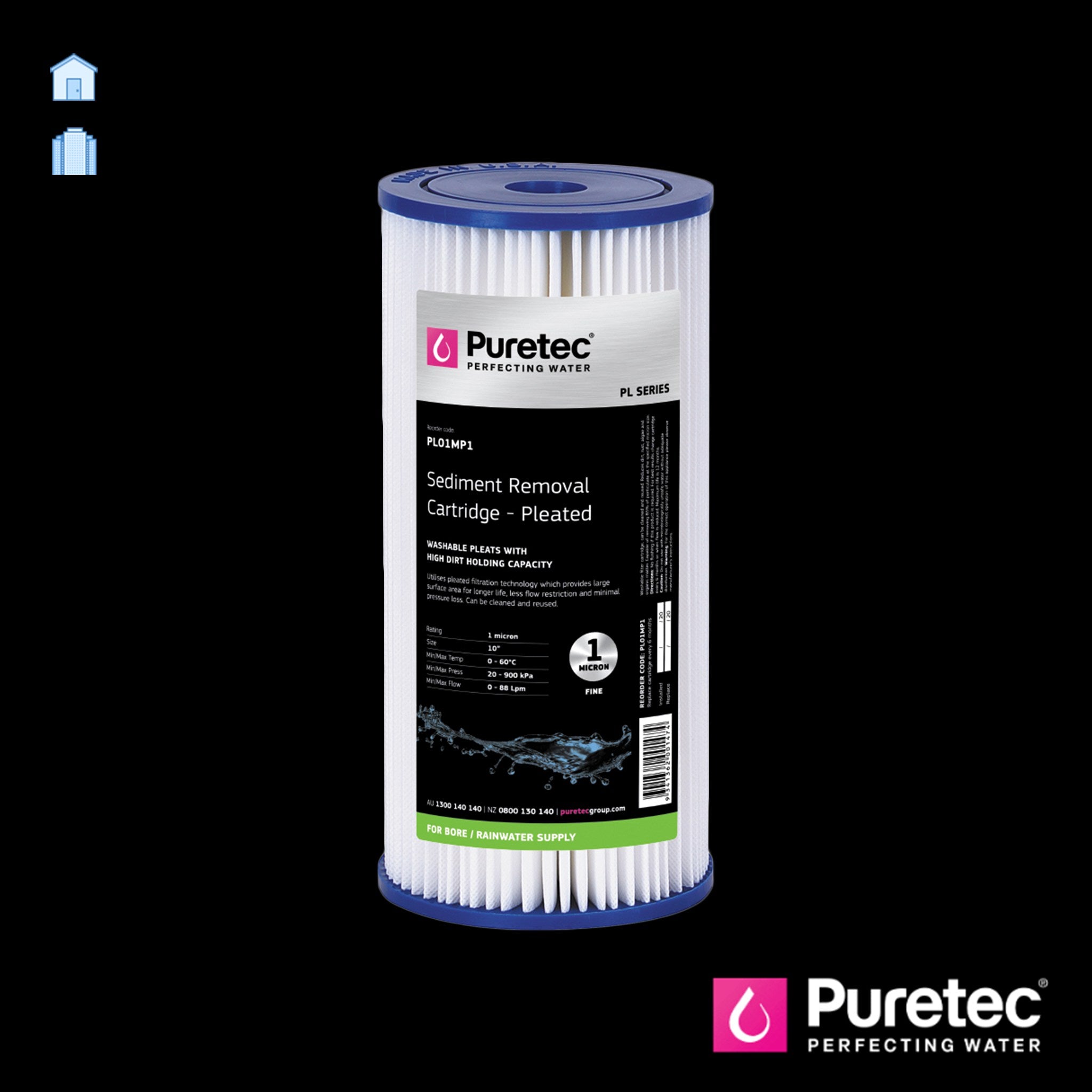 Puretec PL Series 10 Inch Pleated Sediment Maxi Plus Cartridge - Active Water Solutions