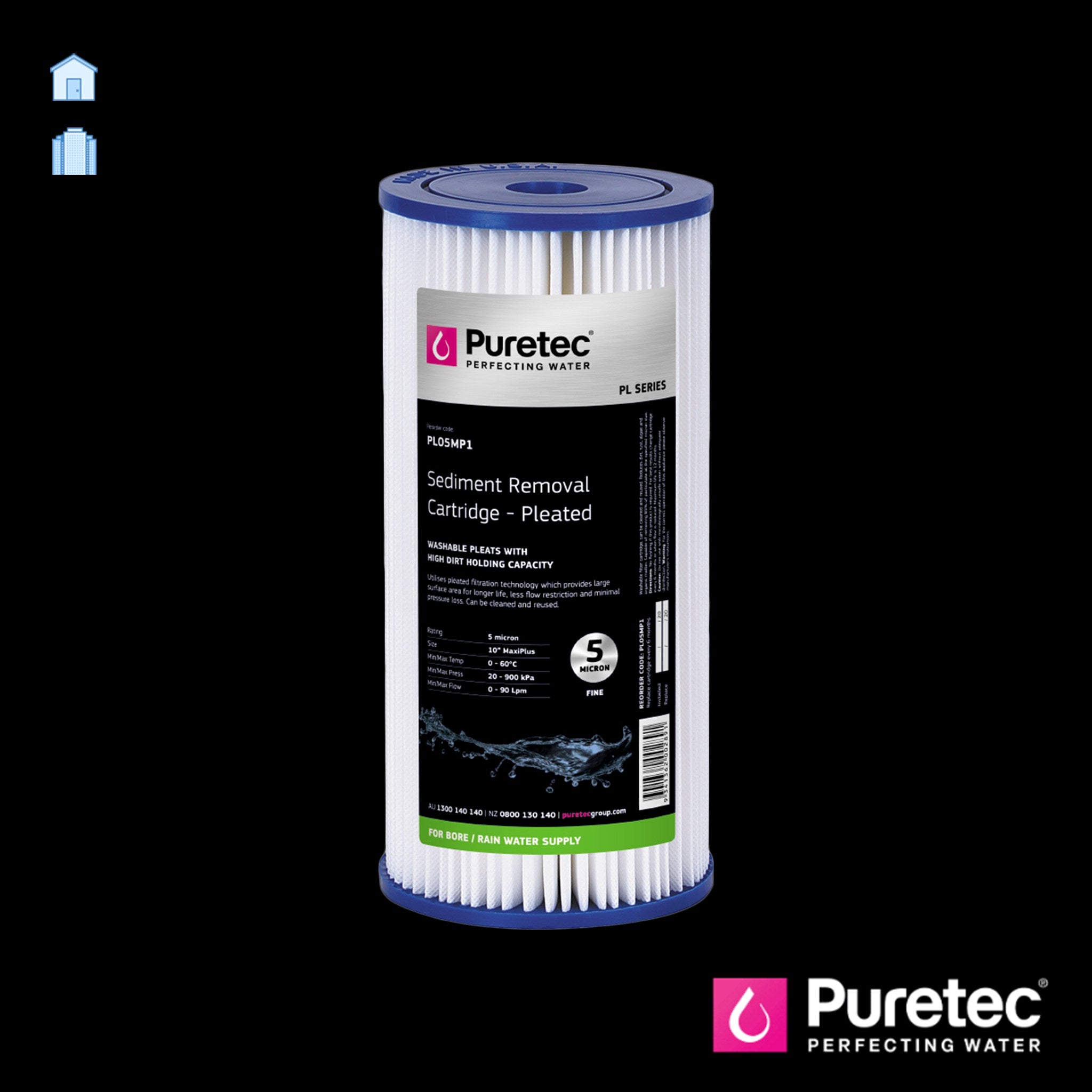 Puretec PL Series 10 Inch Pleated Sediment Maxi Plus Cartridge - Active Water Solutions