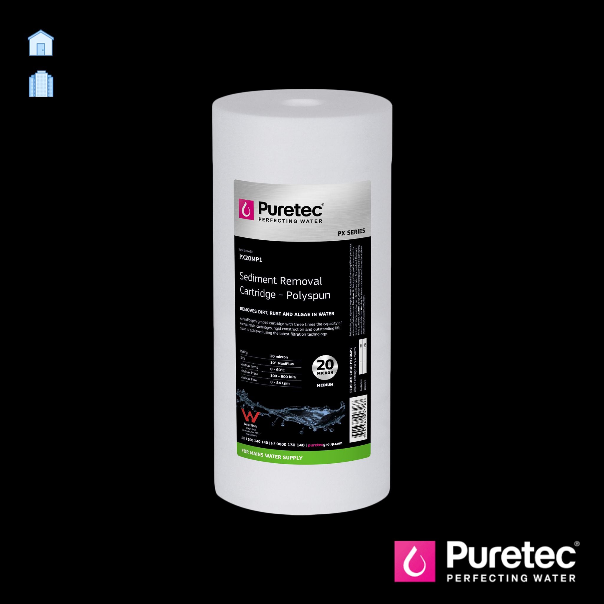 Puretec PX Series 10 Inch Polyspun Sediment Maxi Plus Cartridge - Active Water Solutions