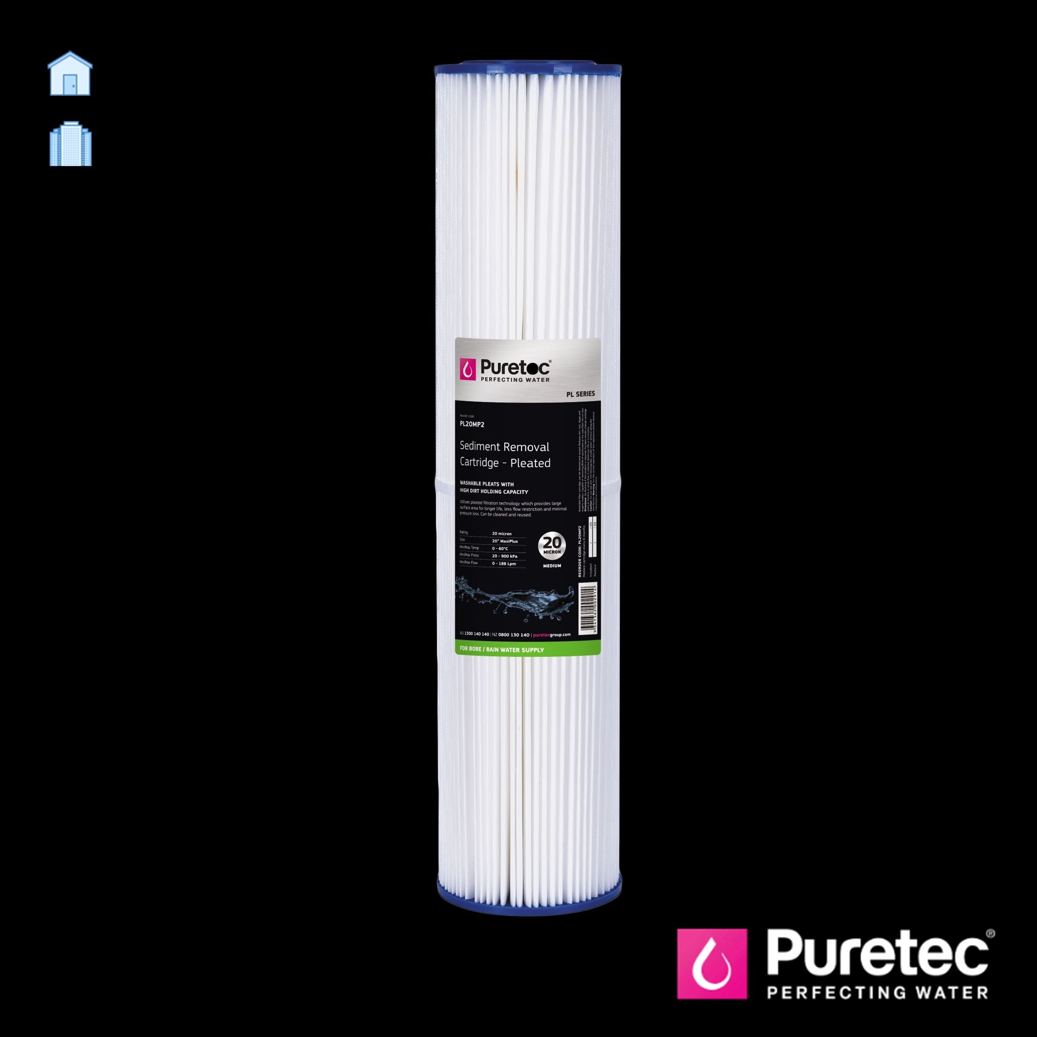 Puretec PL Series 20 Inch Pleated Sediment Maxi Plus Cartridge - Active Water Solutions