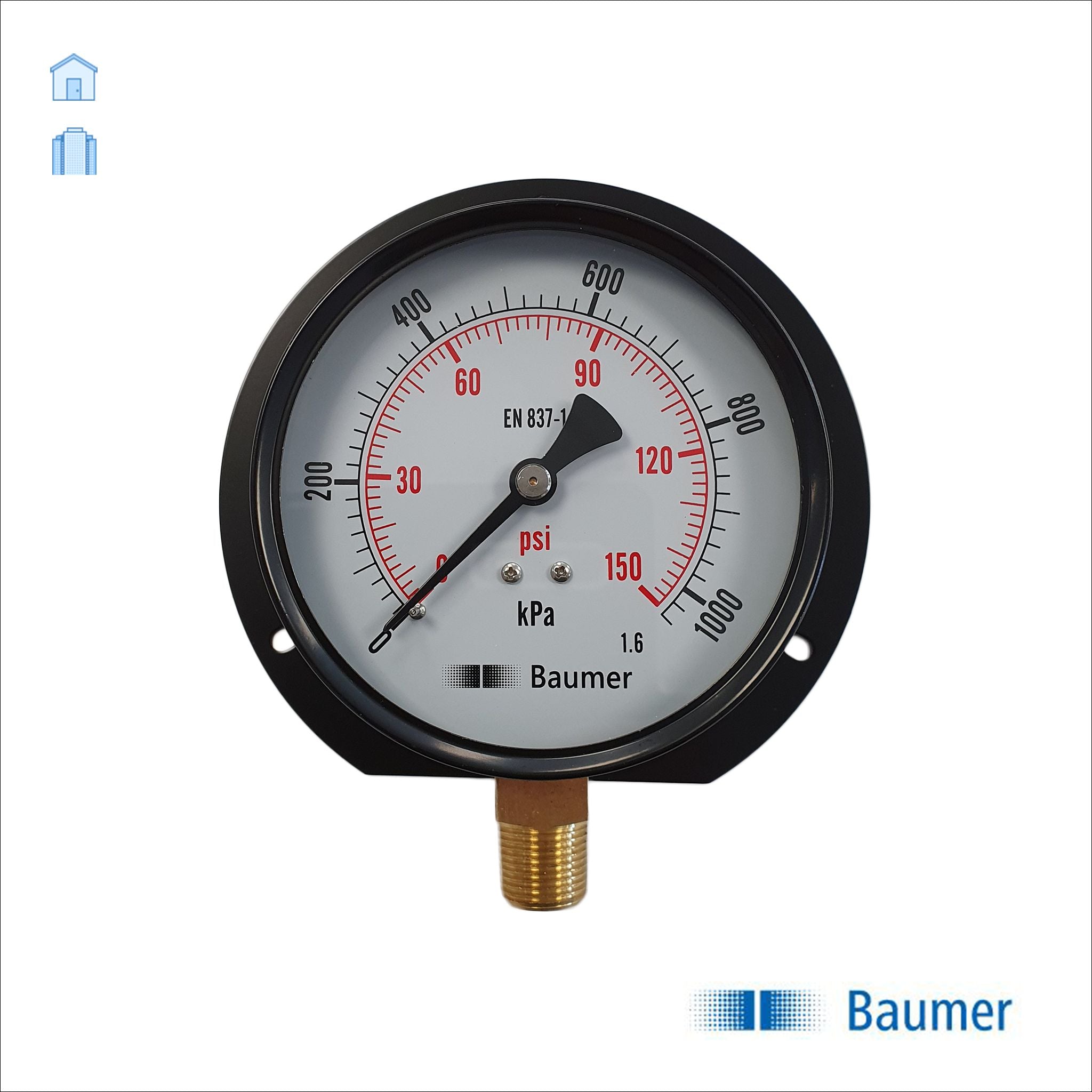 Baumer 100mm Black steel pressure gauge - Active Water Solutions